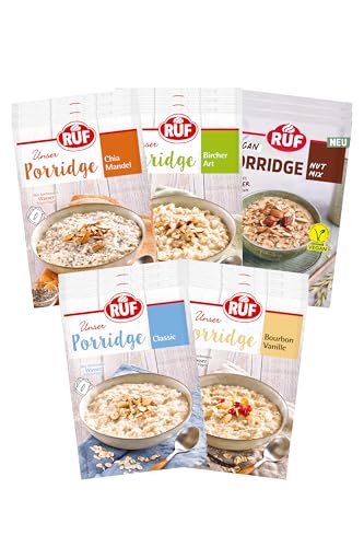 RUF Porridge Bundle Klassiker (15 Stück) Classic, Bourbon-Vanille, Chia Mandel, Bircher Art, Nut Mix von RUF