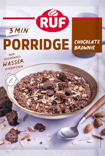 RUF Porridge Chocolate Brownie, Instant Haferbrei mit Brownie-Bites und Schokostückchen, purer Schoko-Genuss in der Müsli Schale, 1 x 65g Beutel von RUF