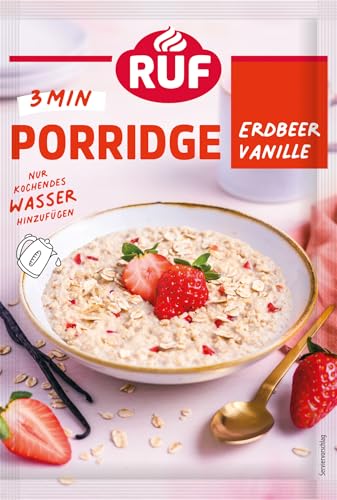 RUF Porridge Erbeer Vanille, Instant Haferbrei mit Erdbeer-Stückchen und Vanille, sommerliche Hafermahlzeit in 3 Minuten zubereitet, 1 x 65g Beutel von RUF