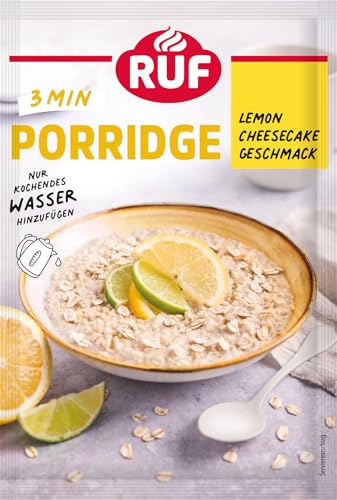 RUF Porridge Lemon Cheesecake, Instant Haferbrei mit kandierten Zitronenschalenstückchen, erfrischende Trendsorte für den Sommer, 1 x 65g Beutel von RUF