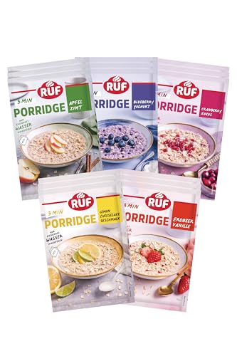 RUF Probier Set Porridge Fruchtig (15 Stück), 3 x 5 verschiedene Sorten Instant Haferbrei für ein schnelles und gesundes Frühstück, 15 x 65g Beutel von RUF