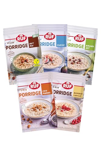 RUF Probier Set Porridge Klassiker (15 Stück), 3 x 5 verschiedene Sorten Instant Haferbrei für ein schnelles und gesundes Frühstück, 15 x 65g Beutel von RUF