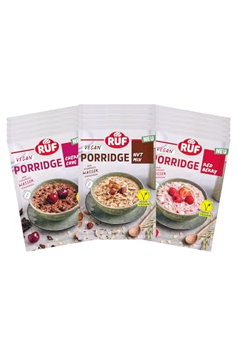 RUF Probier Set Porridge Vegan (15 Stück) 5 x 3 verschiedene Sorten Instant Haferbrei für ein schnelles und gesundes Frühstück, 15 x 65g Beutel von RUF