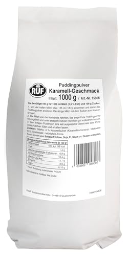 RUF Pudding Karamell, Puddingpulver für Karamellpudding, nur mit Milch und Zucker aufkochen, Großgebinde, glutenfrei, ohne Allergene, 1x1000g von RUF