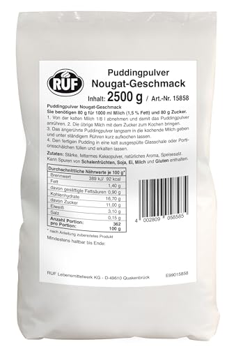 RUF Pudding Nougat, Puddingpulver für Nuss Nougat Pudding mit Kakaopulver, nur mit Milch und Zucker aufkochen, Großgebinde, glutenfrei, ohne Allergene, 1x2500g von RUF