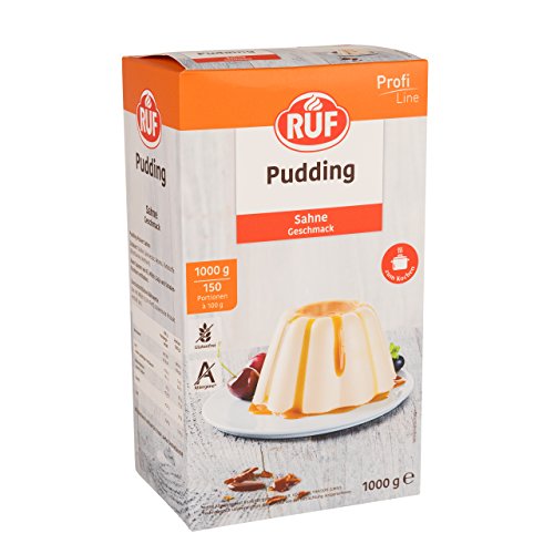 RUF Pudding Sahne, Puddingpulver für Sahnepudding, nur mit Milch und Zucker aufkochen, Großgebinde, glutenfrei, ohne Allergene, 1x1000g von RUF