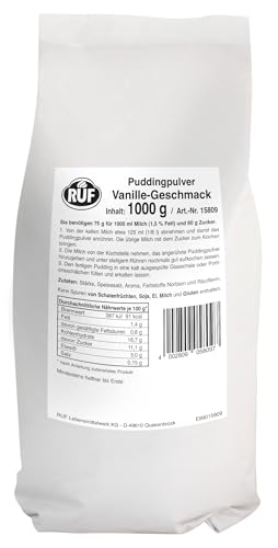 RUF Pudding Vanille, Puddingpulver mit Vanillegeschmack, nur mit Milch und Zucker aufkochen, Großgebinde, glutenfrei, ohne Allergene, 1x1000g von RUF