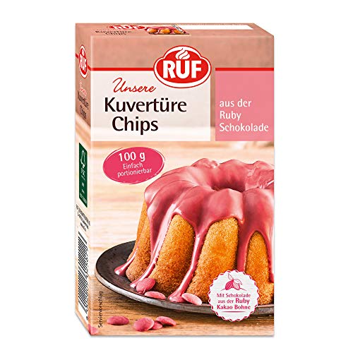 RUF Ruby Kuvertüre-Chips, Rosa, Schokolade aus der Ruby Kakao-Bohne, zum Glasieren & Dekorieren von Kuchen, Torten & Pralinen, glutenfrei, 1 x 100g von RUF