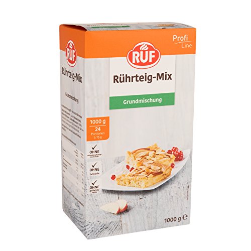 RUF Rührkuchen Backmischung, nur Wasser & Öl zugeben, Rezeptur für Blechkuchen, Kastenkuchen, Muffins, Gugelhupf und Tortenböden, 1x1000g von RUF