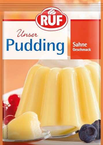 RUF Sahne-Pudding mit cremigen Sahne Geschmack, glutenfrei, nur mit Milch und Zucker aufkochen, 3x38g von RUF