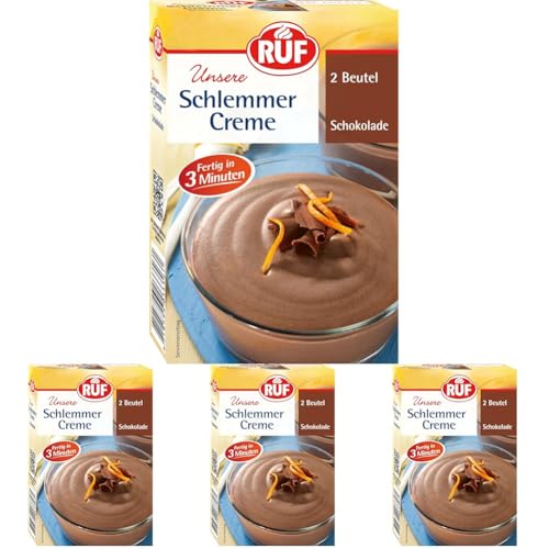 RUF Schlemmercreme Schokolade Doppelpack, ohne Kochen, Dessertpulver für eine locker fluffiges Creme-Dessert mit Schokoladengeschmack, glutenfrei (Packung mit 4) von RUF