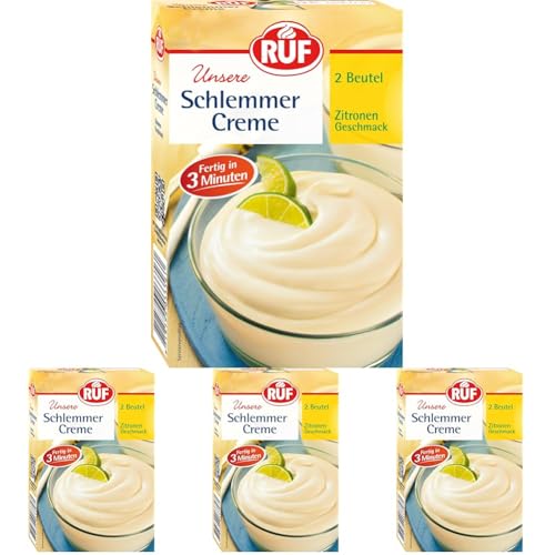 RUF Schlemmercreme Zitrone Doppelpack, ohne Kochen, Dessertpulver für eine locker fluffiges Creme-Dessert mit Zitronengeschmack, glutenfrei (Packung mit 4) von RUF