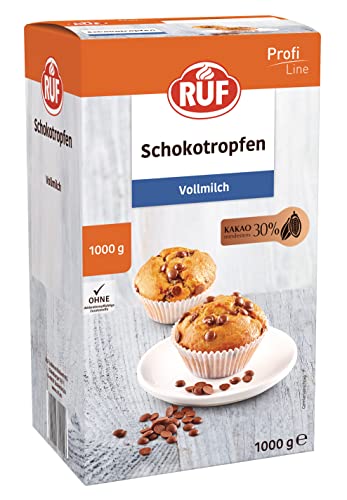 RUF Schoko Tröpfchen Vollmilch 30% Kakaogehalt, zum Einbacken oder Garnieren für Kuchen, Torte, Cookies und Muffins, glutenfrei, Topping für Eis und Porridge, 1x1000g von RUF