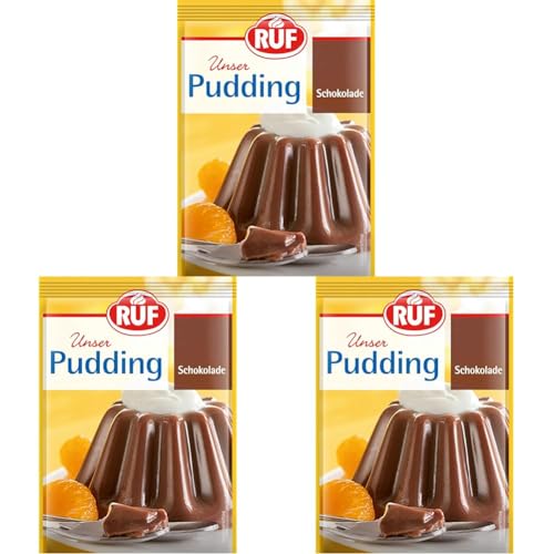 RUF Schokoladen-Pudding mit herzhaftem Kakao Aroma, glutenfrei und vegan, nur mit Milch und Zucker aufkochen, 3x41g (Packung mit 3) von RUF