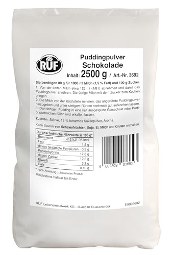 RUF Pudding Schokolade, Puddingpulver für Schokoladenpudding, nur mit Milch und Zucker aufkochen, Großpackung, glutenfrei, ohne Allergene, 1x2500g von RUF