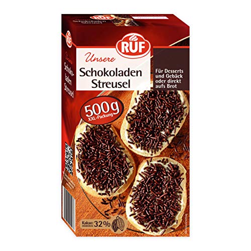 RUF Schokoladen-Streusel XXL, 500 g Schoko-Streusel auf Brot, für bunte Plätzchen, Kuchen, Muffins, Pudding und Eis, glutenfrei und vegan von RUF