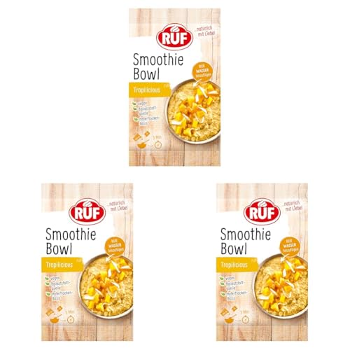 RUF Smoothie Bowl Tropilicious, Frühstücks-Snack auf Haferflocken-Basis mit Mango & Maracuja, einfache & schnelle Zubereitung, vegan, 1 x 50g Beutel (Packung mit 3) von RUF