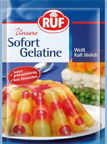 RUF Sofort-Gelatine, Gelatinepulver kalt löslich, Speise-Gelatine ohne Einweichen und Erhitzen, Pulver-Gelatine für Desserts, zum Backen & Kochen von RUF