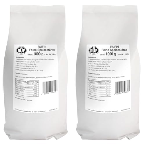 RUF Speise-Stärke, Großpackung, Maisstärke zum Binden von Saucen, Suppen und Cremes oder zum Auflockern von Kuchen, Torten und Plätzchen, glutenfrei, 1x1000g (Packung mit 2) von RUF