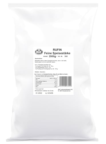 RUF Rufin Speisestärke, Großpackung, Mais-Stärke zum Binden von Saucen, Suppen & Cremes oder zum Auflockern von Kuchen & Torten, glutenfrei, 1 x 2500g von RUF