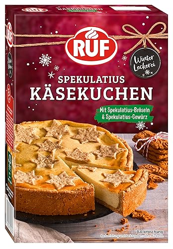 RUF Spekulatius Käsekuchen, winterliche Backmischung für einen locker-cremigen Käsekuchen mit Spekulatius-Gewürz und Spekulatius-Keks-Streuseln von RUF