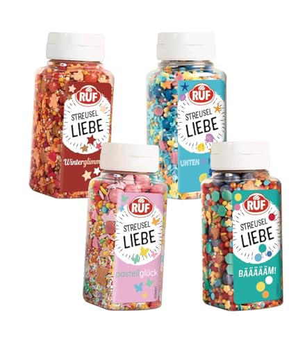 RUF Streusel Liebe Set (4 Stück) - Set mit den Sorten Winter-Glimmer, BÄÄÄÄM!, Pastellglück, Unten im Meer - Bunter Streusel-Mix für jeden Anlass von RUF