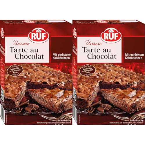 RUF Tarte au Chocolat, Backmischung für eine französische Schokoladen-Tarte aus der Springform, Schoko-Kuchen mit gerösteten Kakao-Bohnen (Packung mit 2) von RUF