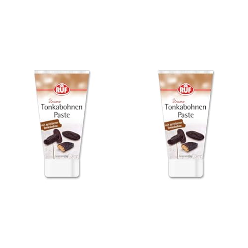 RUF Tonkabohnen-Paste, mit geriebener Tonka-Bohne, Tonka-Paste in praktischer Dosiertube, für Kuchen, Desserts und Getränke, glutenfrei, vegan, 50g (Packung mit 2) von RUF