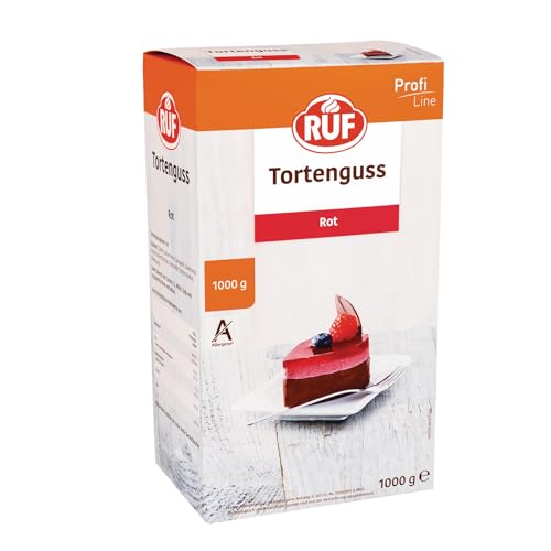 RUF Tortenguss Rot, ohne Gelatine, Überzug für Rote Früchte auf Tortenboden, Obstkuchen und Tarte, einfache Zubereitung mit heißem Wasser, 1x1000 von RUF