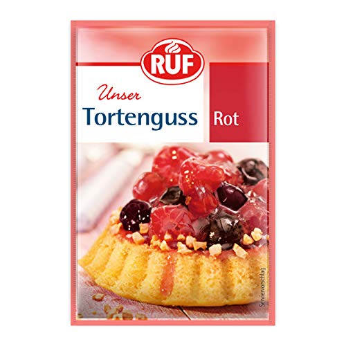 RUF Tortenguss rot, für Obstkuchen mit roten Früchten, ohne tierische Gelatine, zuckerfrei, einfache Zubereitung mit heißem Wasser, glutenfrei, 3x12g von RUF