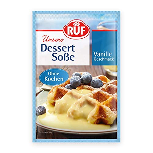 RUF Vanillesoße ohne Kochen, schnelles Anrühren mit Milch, für Crumble, Wackelpeter, Fruchtgrütze, glutenfrei und vegan von RUF