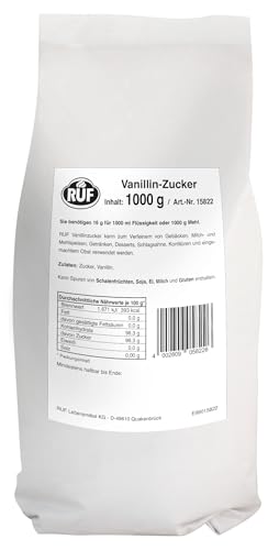 RUF Vanillin Zucker Großpackung, intensives Vanille-Aroma, geeignet zum Backen, Kochen und Einmachen, für Shake und Dessert, glutenfrei und vegan, 1x1000g von RUF