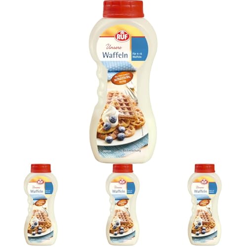 RUF Waffeln im Shaker, Mischung für Waffelteig ergibt 4-6 Waffeln aus dem Waffeleisen, zu der Waffelteig Mischung nur Milch hinzufügen, 220g (Packung mit 4) von RUF