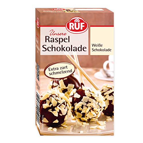 RUF Weiße Raspel-Schokolade, hauchdünn, extra zart schmelzendes Schokoladen-Dekor, ideal für Cake-Pops, Süßspeisen und Gebäck, glutenfrei, 11er Pack (11 x 100 g) von RUF