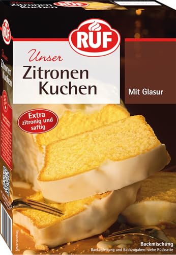 RUF Zitronen-Kuchen, Backmischung mit Zitronen-Glasur, fruchtig frisch mit natürlichem Zitronen-Aroma für einen saftigen Rührkuchen von RUF