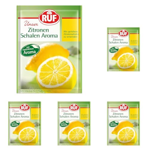 RUF Zitronen-Schalen-Aroma, reines natürliches Zitronenaroma, Backaroma zum Verfeinern von Tortencreme, Desserts, Milchshakes, glutenfrei und vegan (Packung mit 5) von RUF