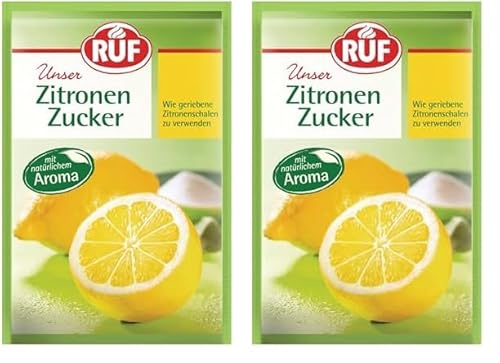 RUF Zitronen-Zucker, aromatisierter Zucker mit natürlichem Zitronen-Aroma, wie geriebene Zitronenschale zu verwenden, glutenfrei, vegan, 3 x 10g (Packung mit 2) von RUF