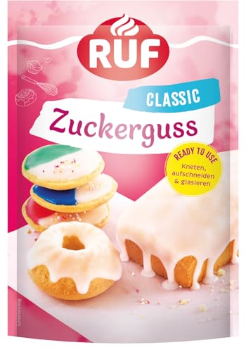 RUF Zuckerguss fertig, ohne Anrühren sofort einsetzbar, Glasur für Plätzchen & Kuchen, als Basis Zucker-Glasur oder zum Einfärben & Aromatisieren, 1 x 150g von RUF