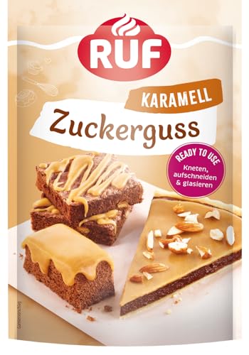 RUF Zuckerguss Karamell, sofort anwendbar als Glasur für Kuchen und Gebäck, cremiger Karamell-Genuss in seidenmatter Optik, 1 x 150g von RUF