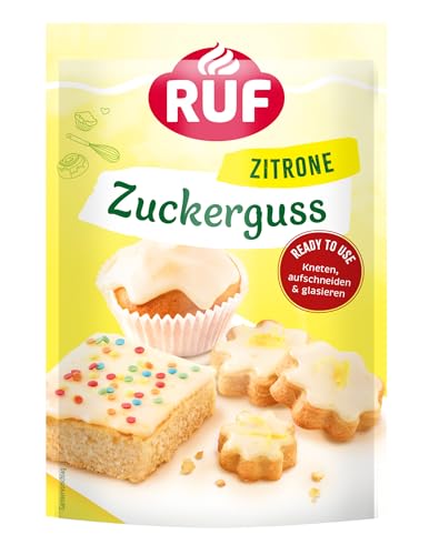 RUF Zuckerguss Zitrone, sofort anwendbar als Glasur für Kuchen und Gebäck, fruchtig frischer Zitronen-Geschmack, 1 x 150g von RUF