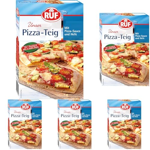 RUF veganer Pizza-Teig, Grundmischung für einen Hefe-Teig, Mischung für eine Pizza-Sauce enthalten, für den Pizzastein geeignet, 5er Pack, 1 x 315g von RUF