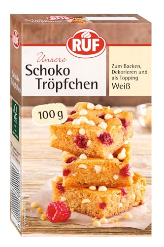 RUF weiße Schokolade-Tröpfchen, backfeste Schoko-Tropfen weiß, zum Backen & Dekorieren von Torten, Kuchen & Muffins, als Topping für Porridge, Bowl, Waffeln von RUF