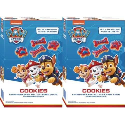 RUF x PAW Patrol Cookie Backmischung mit Himbeer-Geschmack, inkl. Zuckerglasur und mit Keks-Ausstechern in Hundepfoten- und Knochen-Form, 1 x 475g (Packung mit 2) von RUF