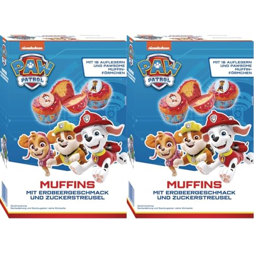 RUF x PAW Patrol Muffin Backmischung mit Erdbeer-Geschmack, für 12 Paw Patrol Muffins, inkl.16 Oblaten-Auflegern und PAWsome Muffin-Förmchen, 1 x 394g (Packung mit 2) von RUF