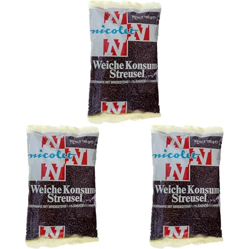 nicolet weiche Konsum-Streusel, Schoko-Streusel für Weihnachts-Plätzchen, Dessert und Eis, ursprüngliche Rezeptur, glutenfrei (Packung mit 3) von RUF