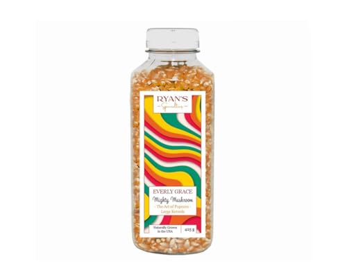 Everly Grace Gourmet Popcorn-Mais, Mighty Mushroom (425 g Flasche), besonders großes Popcorn aus historischem Saatgut, von Hand geernteter US Import von RYAN'S Specialties