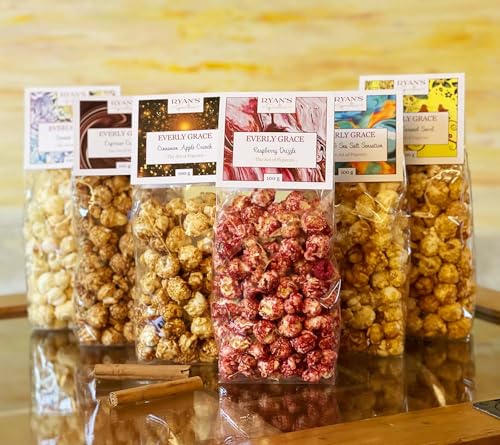 Everly Grace Popcorn, Popcorn-Tüten-Set mit 6 unterschiedlichen Sorten aus der Popcorn-Manufaktur von Ryan's Specialties in Augsburg von RYAN'S Specialties