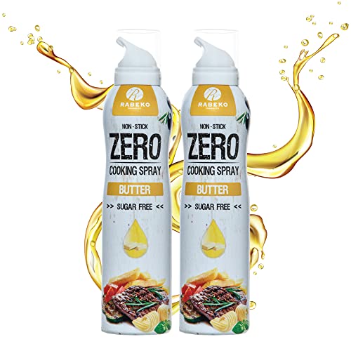 Rabeko Zero Kochspray kalorienarm | BUTTER | 800 Portionen,2 kcal pro Sprühstoß| Pfannenspray zum Braten, Grillen & Backen| ohne Zusätze, ohne Zucker|Gluten und Laktosefrei 2 x 200ml von Rabeko Products