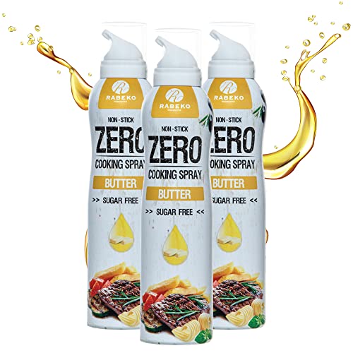 Rabeko Zero Kochspray kalorienarm | BUTTER | 800 Portionen,2 kcal pro Sprühstoß| Pfannenspray zum Braten, Grillen & Backen| ohne Zusätze, ohne Zucker|Gluten und Laktosefrei 3 x 200ml von Rabeko Products