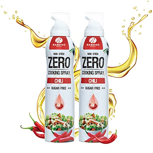 Rabeko Zero Kochspray kalorienarm | CHILI | 800 Portionen,2 kcal pro Sprühstoß| Pfannenspray zum Braten, Grillen & Backen| ohne Zusätze, ohne Zucker | Gluten und Laktosefrei 2 x 200ml von Rabeko Products